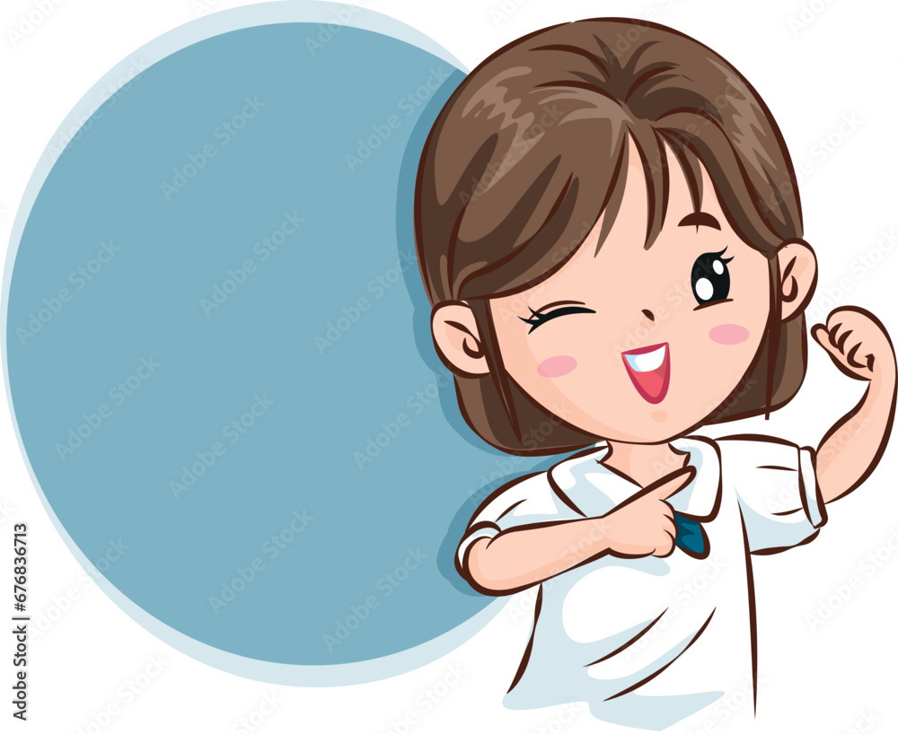 Lovely girl student making a strong gesture Vector cartoon. Lovely girl student making a strong gesture Vector cartoon.