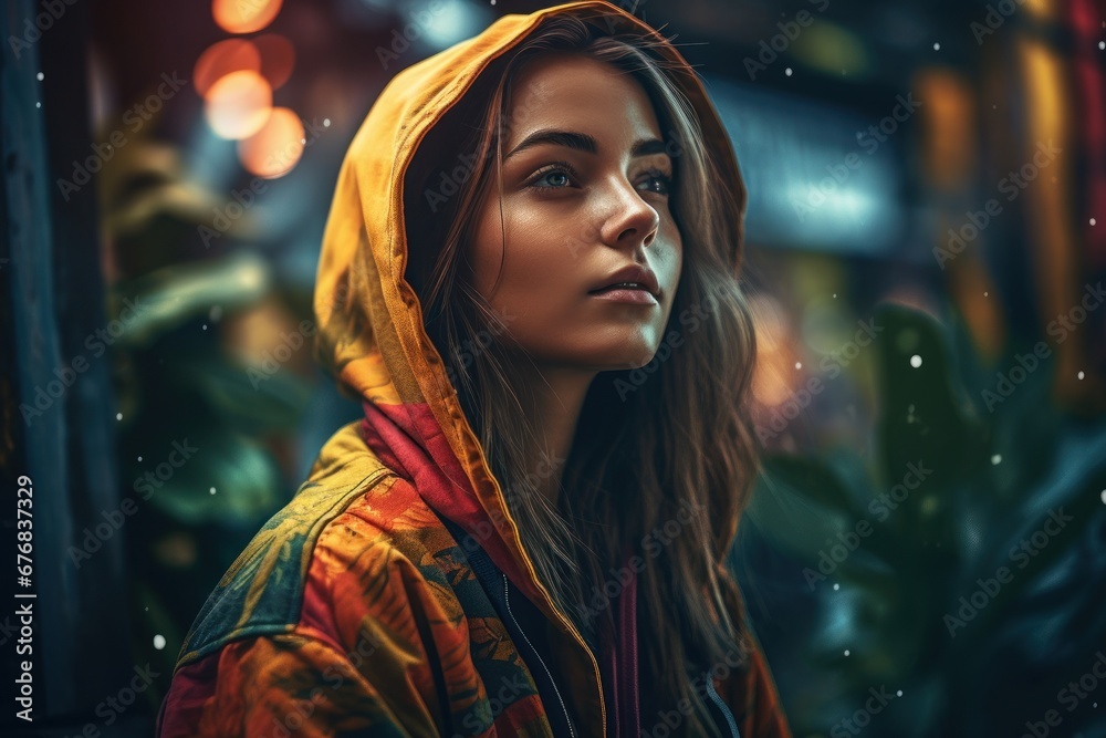 woman in coat colorful background, AI generated woman in coat colorful background, AI generated