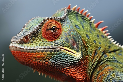 Close up portrait of a colorful chameleon  Panthera pardalis 