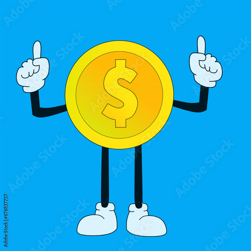 an illustration of a cartoon character with money on a bright color background