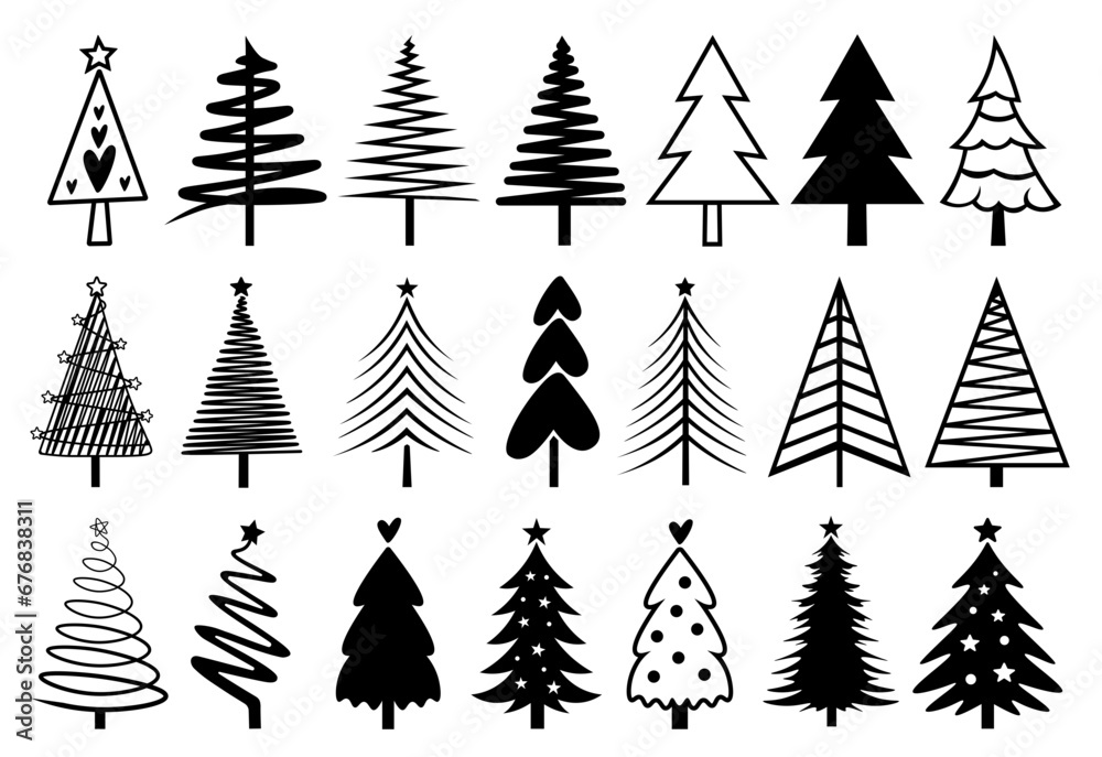 Obraz premium Christmas Tree SVG, Merry Christmas SVG, Christmas SVG, Christmas Tree SVG Bundle, Hand drawn Christmas tree silhouettes