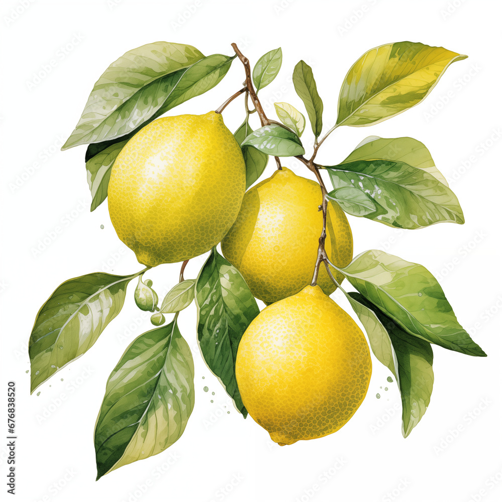 Yuzu, Fruits, Watercolor illustrations