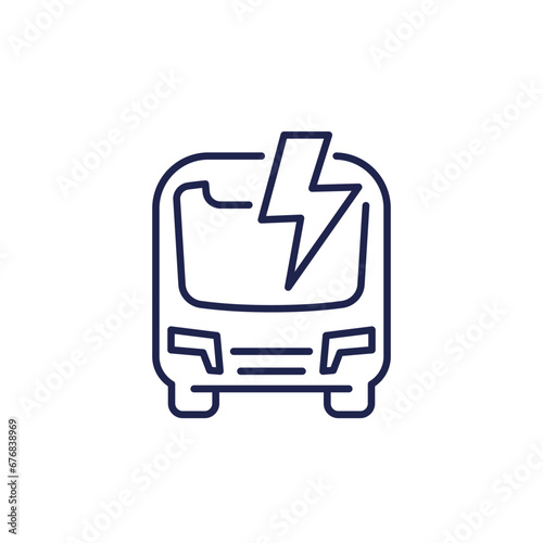 electric bus icon, city eco transport line vector