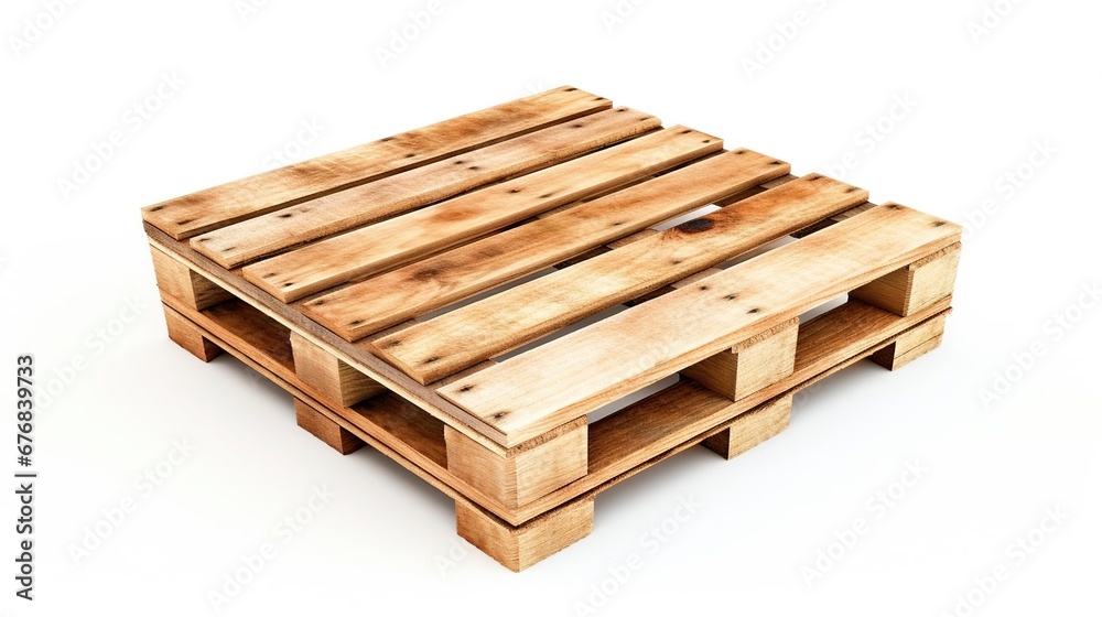 Wooden pallet isolated on empty white background, created with Generative Ai technology. Wooden pallet isolated on empty white background, created with Generative Ai technology.