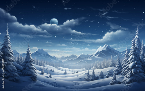 Snowy scene with clouds in winter background Generated AI