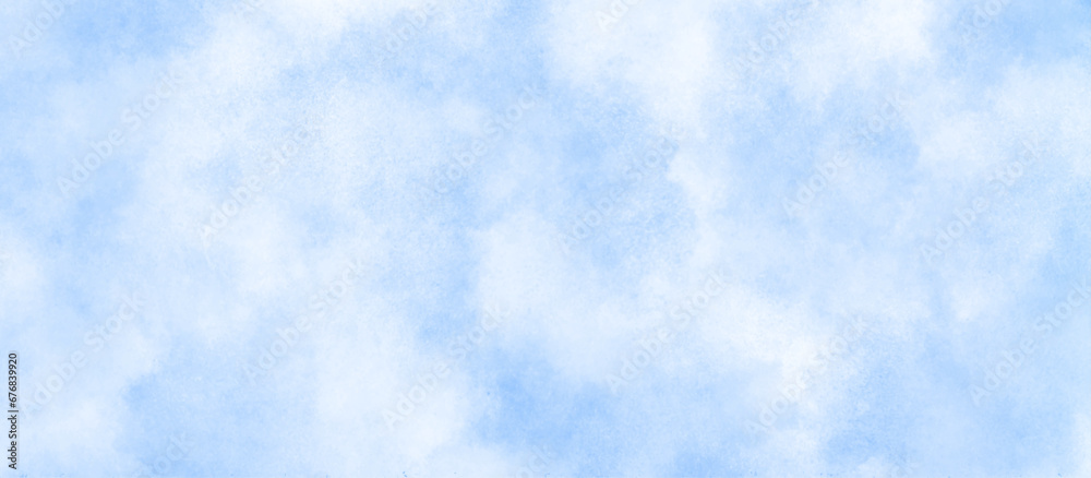 Hand painted blue sky and clouds with watercolor shaded texture, Sky clouds with brush painted blue watercolor texture, small and large clouds alternating and moving slowly on cloudy winter sky. Hand painted blue sky and clouds with watercolor shaded texture, Sky clouds with brush painted blue watercolor texture, small and large clouds alternating and moving slowly on cloudy winter sky.