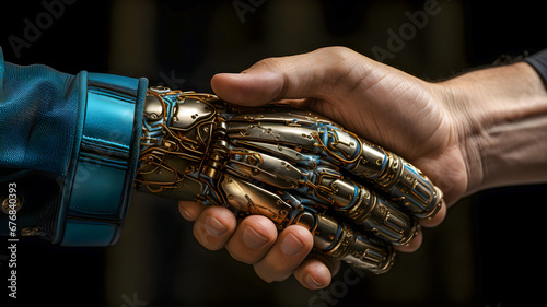 Human hand and robot handshake system concept integration and coordination of artificial intelligence technology © sanjit536