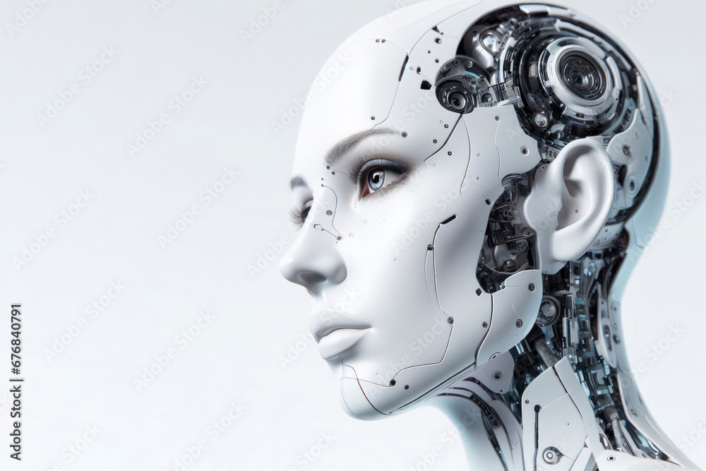 3D Render. Human face transforming to robot. ai generative