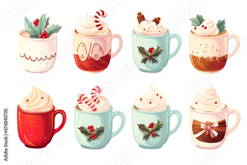 christmas hot chocolate and cocoa cartoon mug set