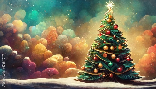 illustration of a Christmas tree, art, digital, print, realistic