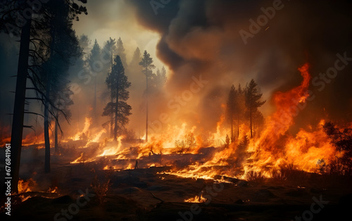  forest fire burns the pine trees in the forest
