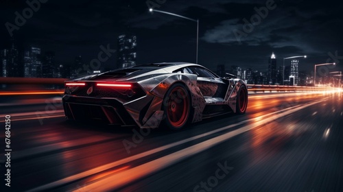 Free photo sports car driving on asphalt road at night. create using a generative ai tool 