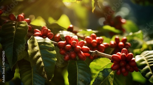 Fresh coffee beans on the tree. create using a generative ai tool  photo