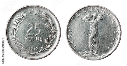Coin 25 kurus. Turkey. 1970 photo