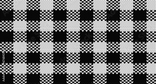 Black and white gingham knitted pattern, Festive Sweater Design. Seamless Knitted Pattern
