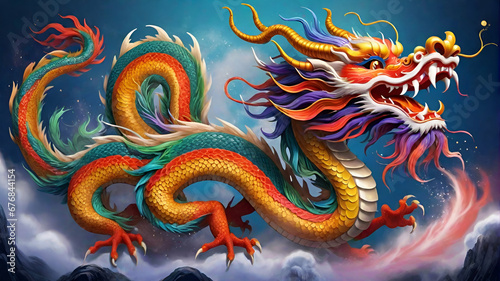 Colorful Chinese dragon in fantasy shape. Generative AI © Wonder Fix