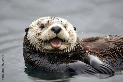 otter swimming and smiling happy © KaRnity