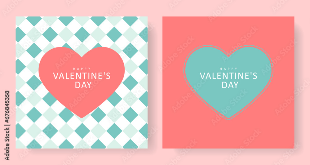Set of two Happy Valentine's Day cards. Pink love holiday cards, posters, wallpapers
