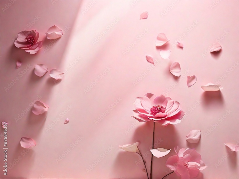 plain light pink wall background with shadow overlay and flower with petals 