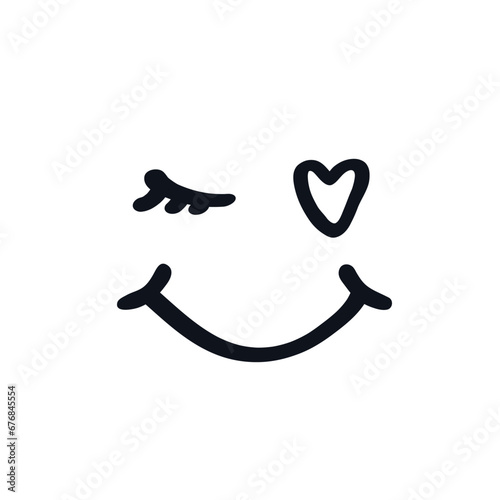 Yummy smile emoticon with tongue lick mouth Heart logo icon sign Hand drawn ink sketch Cute design Cartoon children's style Fashion print clothes apparel greeting invitation card flyer poster banner