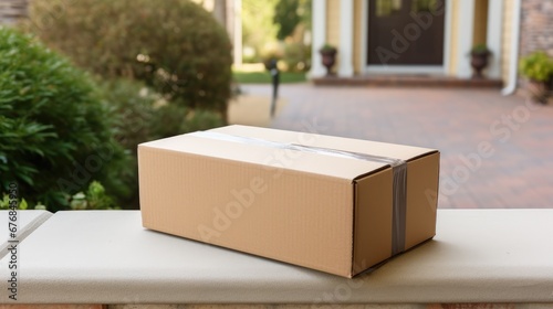 Door package parcel box standing near front door doorstep wallpaper background