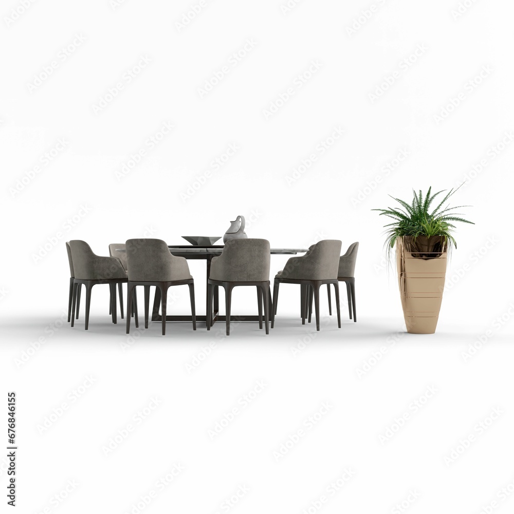 Fototapeta premium a table and chairs with a potted plant on the side