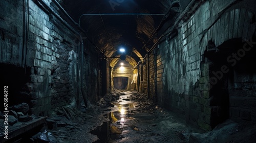Urban abandoned dark tunnel dirty mine subway railway station wallpaper background