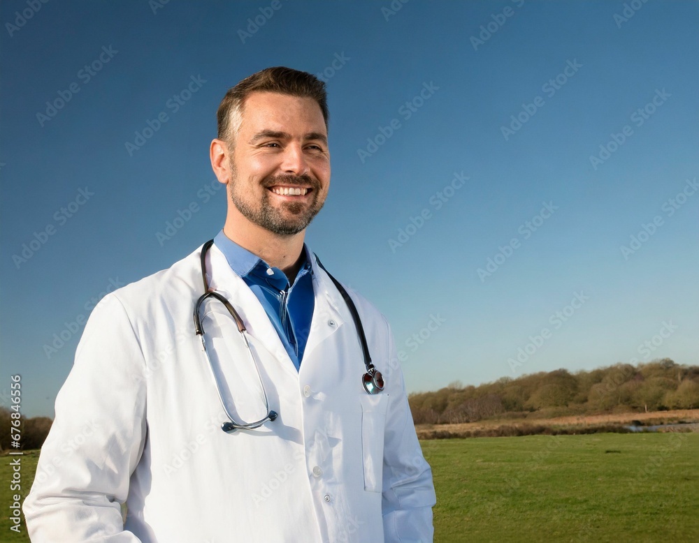 a man in a white coat is standing on a field a man in a white coat is standing on a field