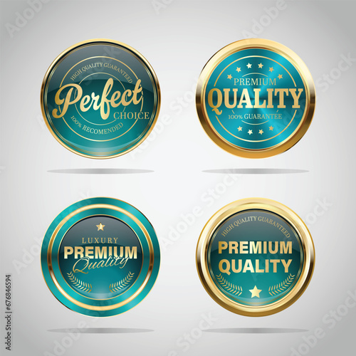 Luxury golden green badges and labels. Retro vintage circle badge design