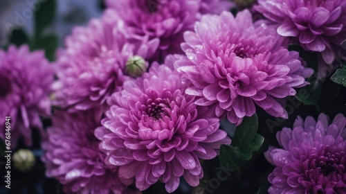 Beautiful purple chrysanthemum flowers in the garden. Mother s day concept with a space for a text. Valentine day concept with a copy space.