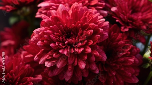 Red chrysanthemum flowers with water drops on petals