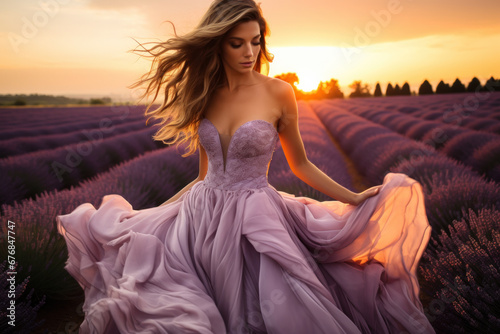woman in a field with beautiful dress created with Generative AI technology © Robert Herhold