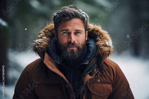 portrait of a man in winter created with Generative AI technology
