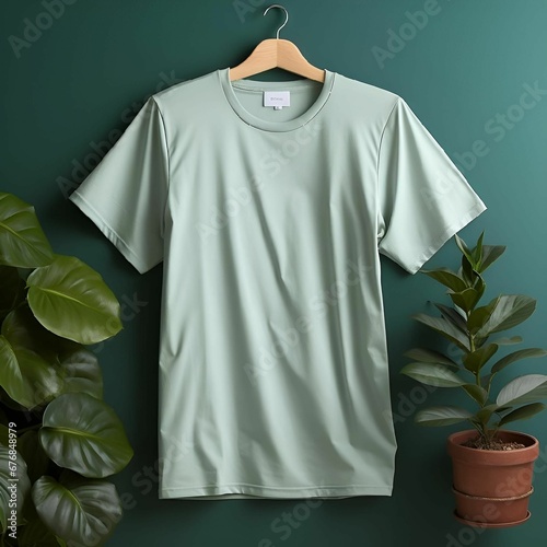 a gray t - shirt sitting on top of a wooden hanger