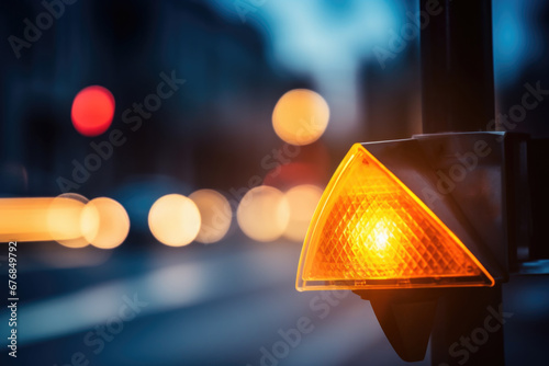 Traffic light on the road in the city with bokeh background photo