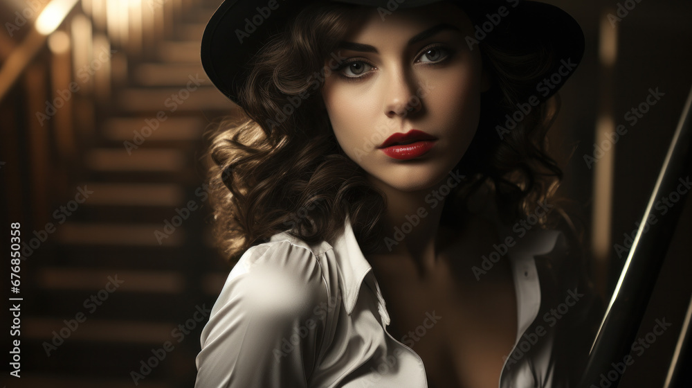 portrait of a woman in film noir style created with Generative AI technology portrait of a woman in film noir style created with Generative AI technology