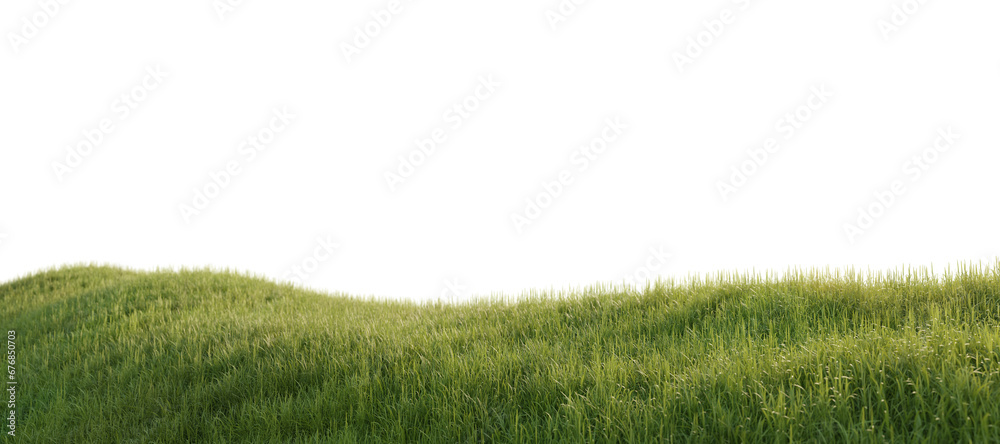 Hills with grass on a transparent background. 3D rendering. - obrazy, fototapety, plakaty 