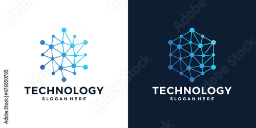 Innovate technology startup logo design with abstract dot, molecule and network Internet system graphic design vector illustration. Symbol, icon, creative.
