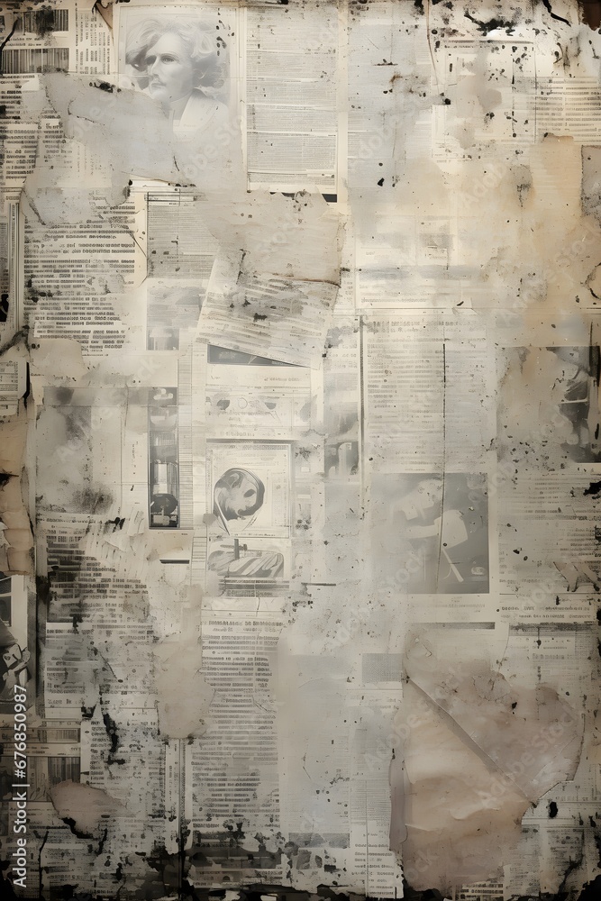 old newspaper old news paper background, in the style of realism with surrealistic elements, 1860–1969, eroded interiors, disintegrated