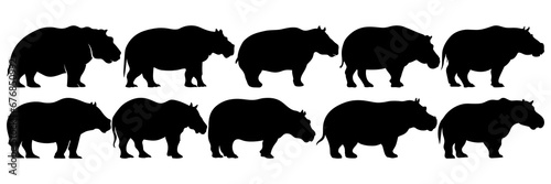 Hippopotamus africa silhouettes set, large pack of vector silhouette design, isolated white background