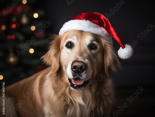 Happy pet wearing a Santa hat or surrounded by Christmas decorations