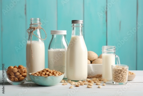 Non dairy plant based milk in bottles  AI generated