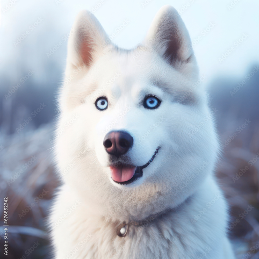 White husky Dog with blue eyes. ai generative