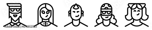 Conjunto de iconos de tribus urbanas. Identidad. Hisper, gótico, punk, rockero, otaku. Ilustración vectorial