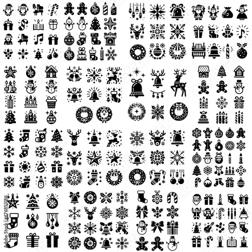 Christmas party black and white icons set