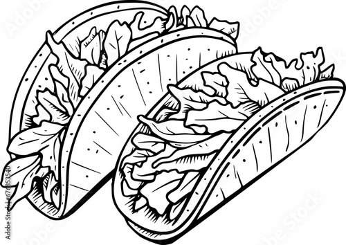 outline illustration of taco for coloring page