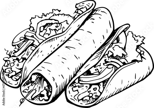 outline illustration of taco for coloring page