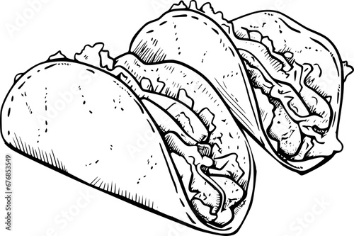 outline illustration of taco for coloring page