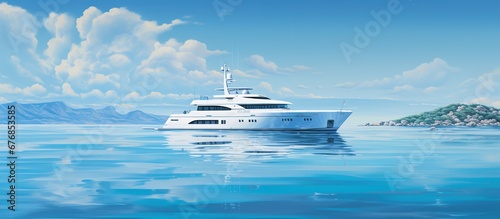 Luxury motor yacht on the deep ocean at sunny day. AI generated image © orendesain99