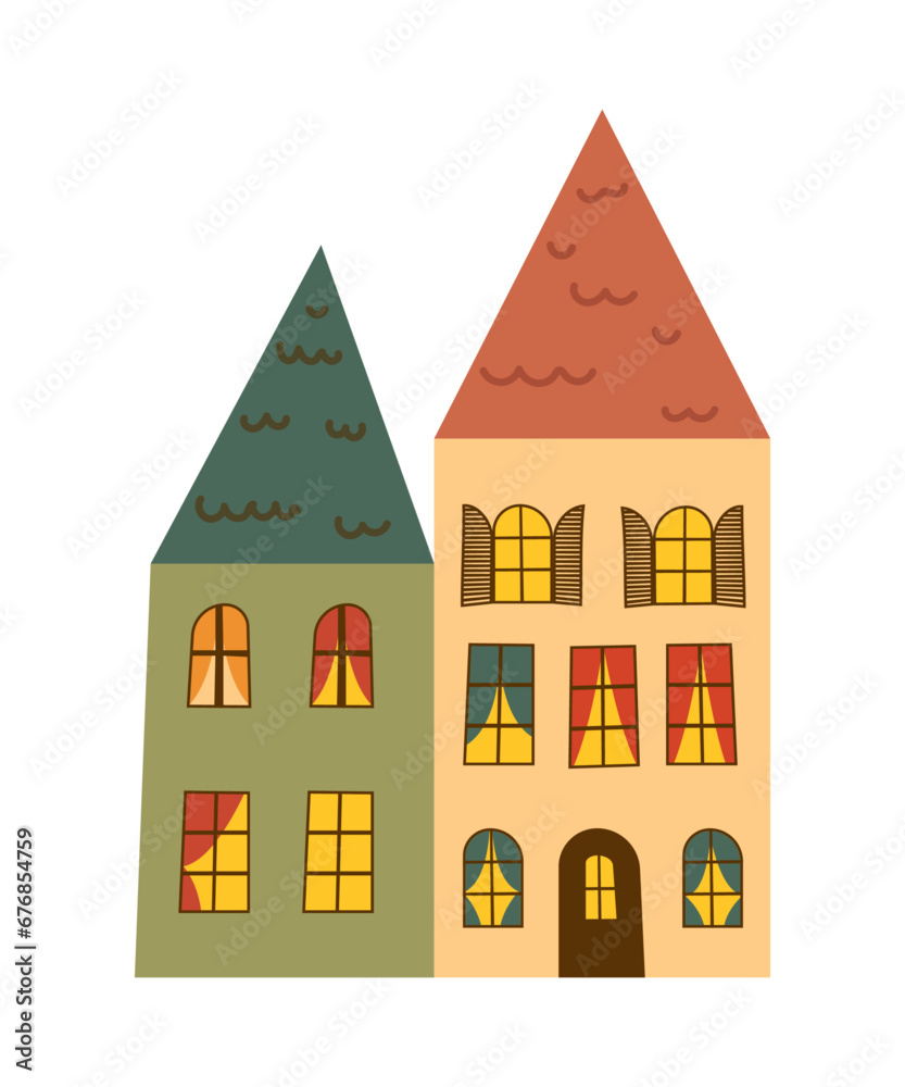 Vector illustration of colored houses in flat style